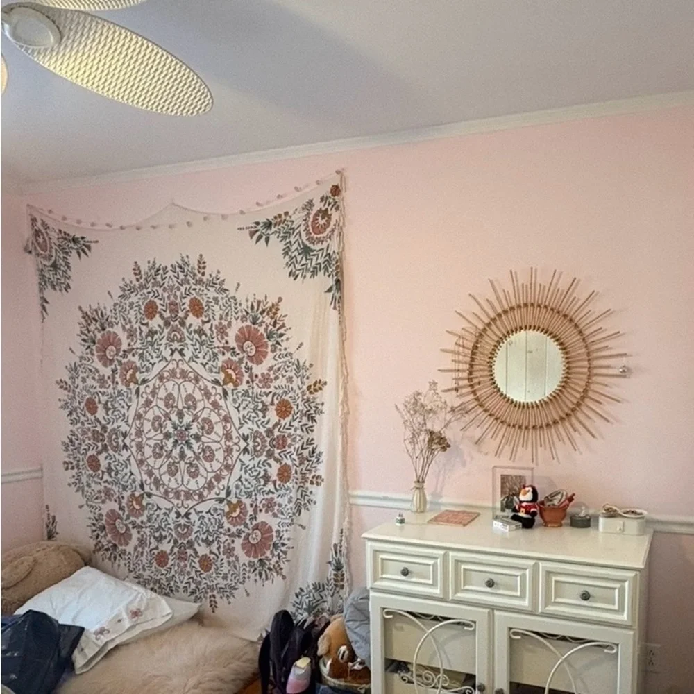 URBAN OUTFITTERS Floral Tapestry Wall Hanging - Peachy Pink and Cream